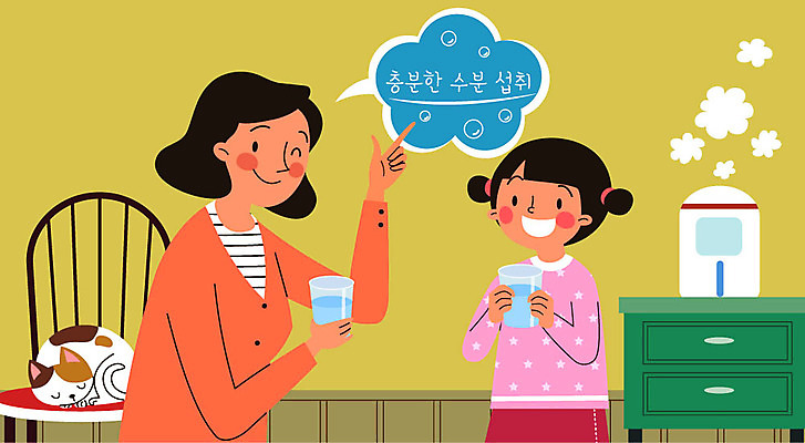 여자 딸 어린이 말풍선 겨울 의자 일러스트 엄마 사람 성인 두명 컬러풀 건강관리 귀여움 고양이 질병 물컵 예방 가습기 수분섭취 여자만 국내일러스트 AI파일 계절 컬러 가구 컨셉 포유류 의학 가족 건강 관리 컵 반려동물 파일형식 벡터