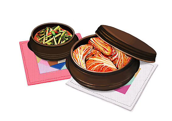 PSD 그릇 한식 일러스트 김치 한국 사람없음 보자기 대표 천 뚝배기 발효 배추김치 발효음식 열무김치 국내일러스트 식기 아시아 음식 직물 파일형식 천_직물