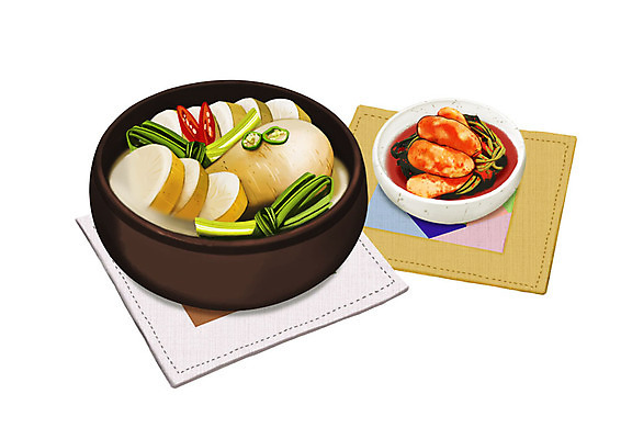 PSD 그릇 한식 일러스트 김치 한국 사람없음 보자기 대표 천 뚝배기 발효 동치미 발효음식 총각김치 국내일러스트 식기 아시아 음식 직물 파일형식 천_직물