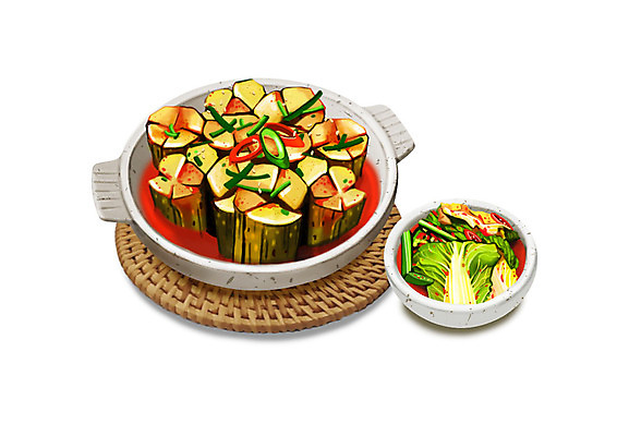 PSD 그릇 한식 일러스트 김치 한국 사람없음 냄비 대표 발효 발효음식 오이소박이 겉절이 그릇받침대 봄동 국내일러스트 식기 아시아 음식 채소 솥 받침대 파일형식