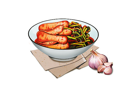 PSD 그릇 한식 일러스트 김치 한국 마늘 사람없음 보자기 대표 천 발효 발효음식 총각김치 국내일러스트 식기 아시아 음식 채소 직물 파일형식 천_직물