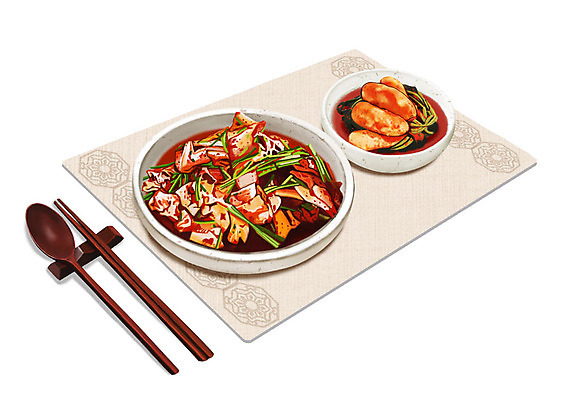 PSD 그릇 한식 일러스트 젓가락 김치 한국 사람없음 숟가락 보자기 대표 천 양배추 발효 발효음식 총각김치 수저받침대 양배추김치 국내일러스트 식기 아시아 음식 채소 수저 직물 받침대 파일형식 천_직물