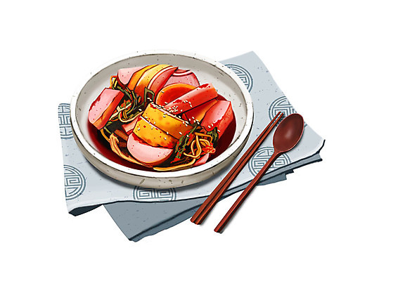 PSD 그릇 한식 일러스트 젓가락 김치 한국 사람없음 숟가락 보자기 대표 천 발효 나박김치 발효음식 홍갓나박김치 국내일러스트 식기 아시아 음식 수저 직물 파일형식 천_직물