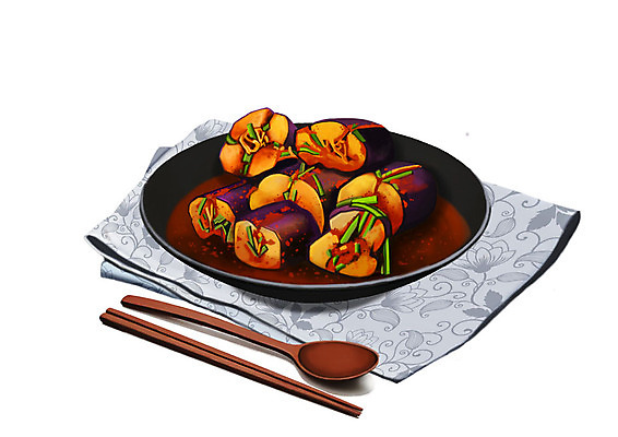 PSD 그릇 한식 일러스트 젓가락 가지 김치 한국 사람없음 숟가락 보자기 대표 천 발효 발효음식 가지소박이 국내일러스트 식기 아시아 음식 채소 수저 직물 파일형식 천_직물