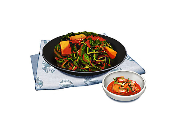 PSD 그릇 한식 일러스트 고추 김치 한국 사람없음 보자기 대표 깍두기 천 발효 발효음식 고추잎김치 국내일러스트 식기 아시아 음식 채소 직물 파일형식 천_직물