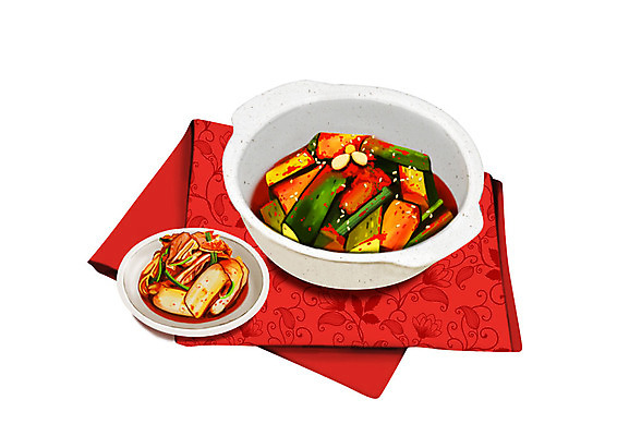 PSD 그릇 한식 일러스트 김치 한국 사람없음 보자기 냄비 대표 천 발효 배추김치 발효음식 오이소박이 국내일러스트 식기 아시아 음식 직물 솥 파일형식 천_직물