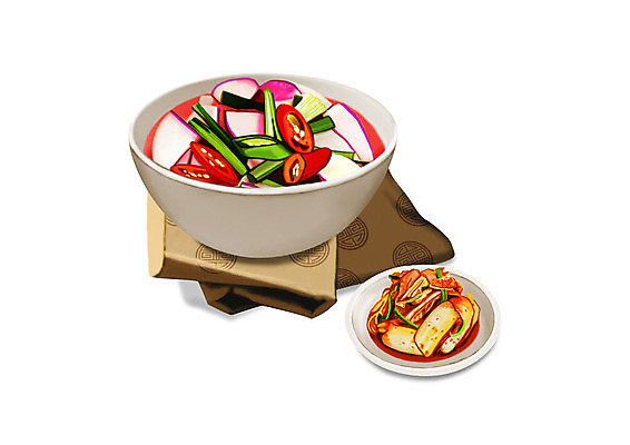 PSD 그릇 한식 일러스트 김치 한국 사람없음 보자기 대표 천 발효 동치미 발효음식 순무 순무동치미 국내일러스트 식기 아시아 음식 직물 파일형식 천_직물