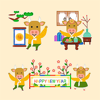 나무 동물 꽃 동물캐릭터 여러마리 일러스트 창문 탁자 근하신년 사람없음 컬러풀 귀여움 꽃병 십이지신 소띠 소 차 한복 두루마리 서랍장 십이지신캐릭터 한과 전통다과 일러캐릭터 AI파일 식물 캐릭터 한국전통 음료 컬러 가구 다수 컨셉 포유류 디저트 새해 전통음식 전통의상 다과 파일형식 벡터