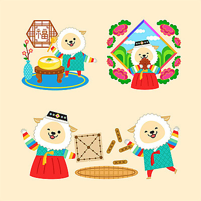 동물 구름 꽃 동물캐릭터 여러마리 일러스트 근하신년 산 사람없음 컬러풀 귀여움 숟가락 꽃병 십이지신 양띠 양 윷 윷놀이 한복 십이지신캐릭터 떡국 약과 윷판 전통다과 전통창문 일러캐릭터 AI파일 자연요소 식물 캐릭터 한국전통 전통 한식 컬러 다수 컨셉 창문 포유류 새해 수저 전통놀이 전통음식 전통의상 다과 파일형식 벡터