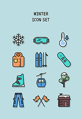 아이콘 하늘색 겨울 겨울스포츠 스키장 고글 산 사람없음 세트 눈 깃발 스노우보드 오두막 라인아이콘 스키복 리프트 온도 2D아이콘 AI파일 자연요소 옷 계절 스포츠 날씨 스키 파란색 보드_스포츠 파일형식 벡터