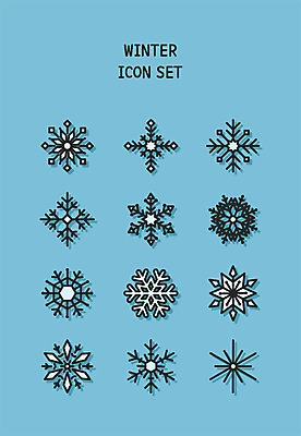 아이콘 겨울 눈꽃 사람없음 파란색 세트 다양 눈 눈송이 라인아이콘 2D아이콘 AI파일 자연요소 계절 컬러 다수 날씨 눈_날씨 파일형식 벡터