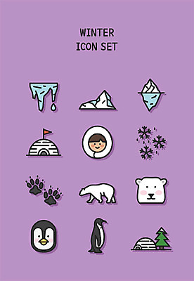 아이콘 겨울 곰 사람 세트 보라색 눈 발자국 남극 북극 라인아이콘 펭귄 북극곰 빙하 이글루 에스키모인 2D아이콘 AI파일 자연요소 동물 계절 컬러 포유류 자국 조류 날씨 극지방 파일형식 벡터