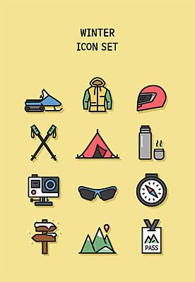 아이콘 겨울 겨울스포츠 산 사람없음 세트 노란색 카메라 표지판 티켓 헬멧 나침반 라인아이콘 스노보드복 폴대 2D아이콘 AI파일 계절 스포츠 컬러 알림판 전자제품 막대기 보호장비 파일형식 벡터