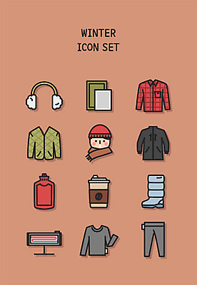 아이콘 남자 커피 셔츠 겨울 부츠 사람 세트 주황색 내복 난로 라인아이콘 귀마개 방한용품 패딩 깔깔이 방한 핫팩 2D아이콘 AI파일 잡화 계절 음료 컬러 신발 상의 점퍼 추위 속옷 난방기 오브젝트 손난로 파일형식 벡터