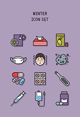 아이콘 남자 겨울 사탕 주사기 마스크 한명 사람 세트 알약 약 보라색 바이러스 화장지 차 감기 링거 라인아이콘 2D아이콘 AI파일 1 계절 음료 컬러 의학 의료기기 디저트 질병 파일형식 벡터