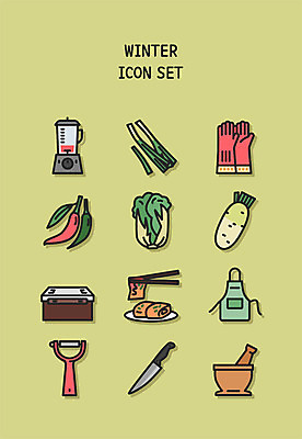 아이콘 겨울 고추 김치 사람없음 연두색 세트 앞치마 칼 무 믹서 라인아이콘 배추 고무장갑 절구 김장 파 2D아이콘 AI파일 계절 한식 장갑 채소 뿌리채소 초록색 도구 고무 파일형식 벡터