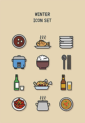 아이콘 한식 음식 겨울 밥 맥주 수저 사람없음 세트 차 전 떡볶이 라인아이콘 겨울음식 생선구이 소주 밥솥 백숙 베이지색 팥죽 2D아이콘 AI파일 식기 계절 음료 컬러 주방용품 주류 분식 구이 생선요리 죽 파일형식 벡터