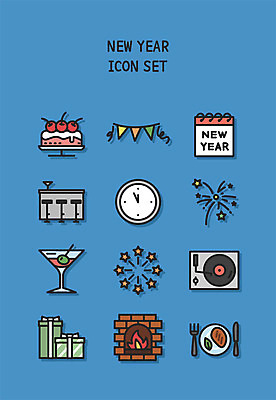 아이콘 음악 시계 겨울 새해 선물 스테이크 사람없음 파란색 세트 파티 케이크 축제 바 라인아이콘 벽난로 신년파티 가랜드 클래식블루 2D아이콘 AI파일 계절 컬러 문화예술 디저트 서양음식 이벤트 파티용품 파일형식 벡터 트랜드컬러