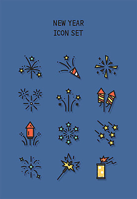 아이콘 겨울 새해 폭죽 불꽃놀이 사람없음 세트 파티 축제 다양 남색 라인아이콘 클래식블루 2D아이콘 AI파일 계절 컬러 다수 놀이 이벤트 파란색 파일형식 벡터 트랜드컬러