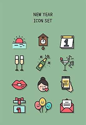 아이콘 문자 여자 시계 겨울 새해 키스 선물 사람 두명 신체부위 연두색 세트 달력 샴페인 라인아이콘 풍선 2D아이콘 AI파일 카드프레임 계절 프레임 주류 초록색 애정표현 파일형식 벡터