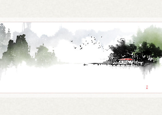 PSD 나무 무료이미지 일러스트 캘리그라피 자연 조류 붓터치 산 주택 풍경 사람없음 물 강 숲 동양화 번짐 낙관 나루터 산수화 국내일러스트 자연요소 식물 동물 미술 건물 항구 생태계 파일형식 효과