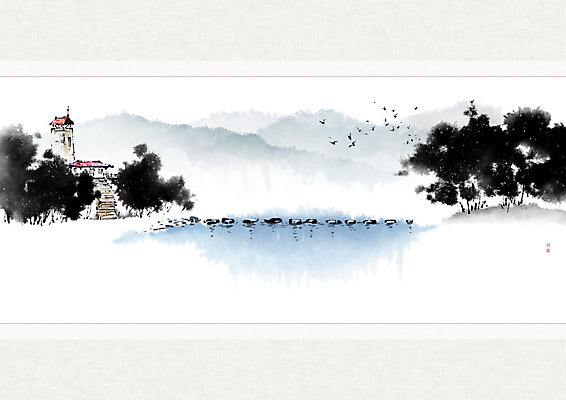 PSD 나무 일러스트 캘리그라피 자연 조류 붓터치 산 주택 풍경 사람없음 물 강 숲 동양화 번짐 낙관 돌다리 산수화 국내일러스트 자연요소 식물 동물 미술 건물 다리_건축물 생태계 파일형식 효과