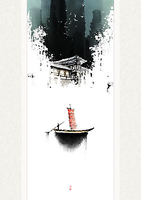 PSD 나무 일러스트 캘리그라피 자연 조류 붓터치 산 한옥 한명 사람 풍경 물 강 숲 돛단배 뱃사공 동양화 번짐 낙관 산수화 국내일러스트 자연요소 식물 동물 1 한국전통 고건축 배_교통 미술 생태계 파일형식 효과