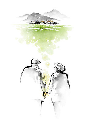 PSD 여자 남자 행복 밭 일러스트 캘리그라피 붓터치 수채화 산 주택 논 사람 풍경 두명 농가 농사 노부부 농촌 번짐 귀농 풍경화 노인만 국내일러스트 부부 감정 농업 건물 농장 시골 그림 성인만 파일형식 효과