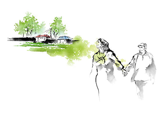 PSD 나무 여자 할아버지 남자 행복 할머니 밭 일러스트 캘리그라피 붓터치 수채화 주택 논 사람 풍경 두명 농사 노부부 농촌 번짐 귀농 풍경화 노인만 국내일러스트 식물 부부 노년 감정 농업 건물 시골 그림 성인만 파일형식 효과