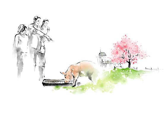 PSD 나무 행복 어린이 일러스트 캘리그라피 가족 엄마 붓터치 수채화 주택 사람 풍경 성인 세명 울타리 농가 농사 농촌 돼지 아빠 번짐 귀농 풍경화 국내일러스트 식물 감정 농업 포유류 관계 건물 담장 농장 시골 그림 파일형식 효과