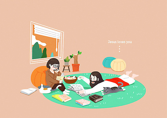 식물 여자 남자 기독교 화분 어린이 쿠션 겨울 일러스트 창문 사람 두명 책 과자 귀여움 고양이 카펫 눈 블라인드 예수 즐거움 살구색 국내일러스트 AI파일 자연요소 계절 감정 종교 컬러 컨셉 포유류 날씨 디저트 반려동물 커튼 신_종교 파일형식 벡터