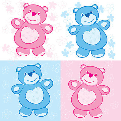 EPS 해외이미지 꽃 어린이 분홍색 백그라운드 일러스트 곰 파란색 장난감 만족 해외일러스트 식물 동물 감정 컬러 포유류 사람 파일형식 벡터 이미지허브