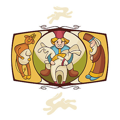 EPS 해외이미지 전신 노년 남자 일러스트 동화 들기 성인 두명 눈감음 토끼 말_동물 승마 악마 동화나라 교황 남자만 동심 해외일러스트 스포츠 포유류 모션 사람 반려동물 파일형식 벡터 이미지허브