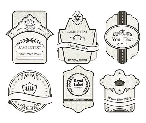 EPS 해외이미지 스티커 일러스트 왕관 사람없음 세트 라벨 빈티지 심볼 복고 고딕 고딕양식 월계수 해외일러스트 컨셉 프레임 파일형식 벡터 이미지허브