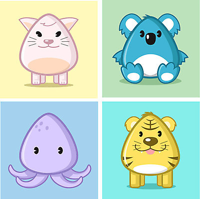 EPS 해외이미지 동물 야생동물 분홍색 일러스트 따뜻함 초록색 파란색 반려동물 컬러풀 노란색 고양이 호랑이 만화 오징어 심플 부드러움 캐리커처 해외일러스트 컬러 포유류 연체동물 수중동물 감각 그림 파일형식 벡터 이미지허브
