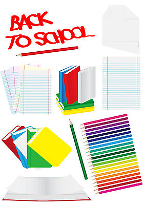 EPS 해외이미지 종이 어린이 일러스트 학교 문구용품 책 운동 연필 다이어리 공책 장비 오브젝트 사인 교과서 크레파스 해외일러스트 교육 학용품 교재 건강 사람 필기구 사무용품 파일형식 벡터 이미지허브