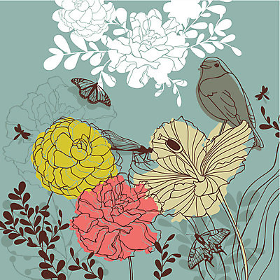 EPS 해외이미지 꽃 나비 백그라운드 잎 일러스트 조류 추상 사람없음 귀여움 낭만 화려 우아함 잠자리 스타일 해외일러스트 식물 동물 곤충 컨셉 무늬 파일형식 벡터 이미지허브