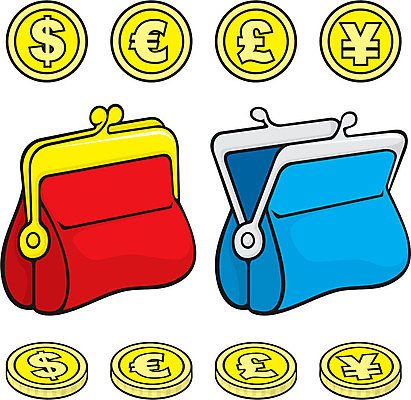 EPS 해외이미지 클립아트 돈 일러스트 빨간색 파란색 노란색 달러 동전 저축 유로 지갑 파운드 해외일러스트 컬러 금융 재산 파일형식 벡터 이미지허브