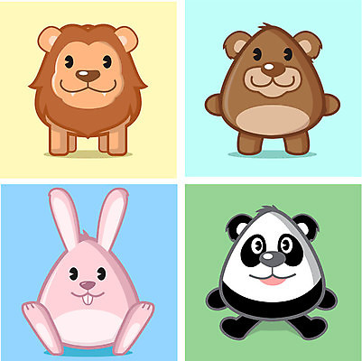 EPS 해외이미지 동물 분홍색 일러스트 곰 포유류 따뜻함 초록색 파란색 반려동물 컬러풀 노란색 토끼 사자 만화 심플 부드러움 캐리커처 해외일러스트 컬러 감각 그림 파일형식 벡터 이미지허브