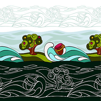 EPS 해외이미지 나무 파도 일러스트 하늘 동화 사람없음 동화나라 나무통 표류 동심 해외일러스트 식물 바다 모션 통 파일형식 벡터 이미지허브