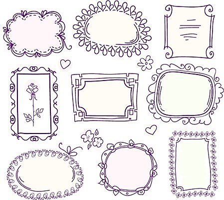 EPS 해외이미지 디자인 꽃 일러스트 프레임 사람없음 세트 보라색 하트 낙서 해외일러스트 모양 식물 컬러 파일형식 벡터 이미지허브