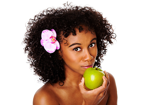 포토 JPG 해외이미지 여자 꽃 행복 얼굴 과일 갈색머리 건강 한명 초록색 뷰티 머리 흰색 난초 사과 먹기 히스패닉 고립 해외포토 식물 1 헤어스타일 감정 컬러 모션 사람 신체부위 파일형식 이미지허브