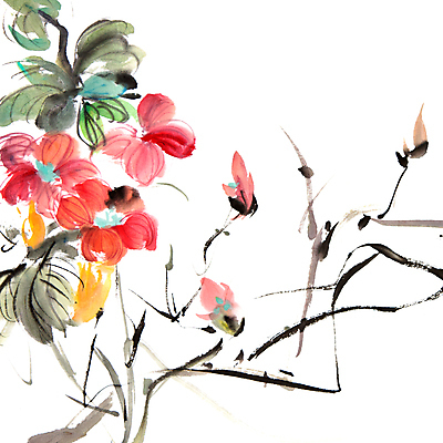 JPG 해외이미지 꽃 일러스트 붓터치 미술 사람없음 빨간색 먹 동양화 그림 번짐 해외일러스트 식물 컬러 서예 문화예술 파일형식 효과 이미지허브