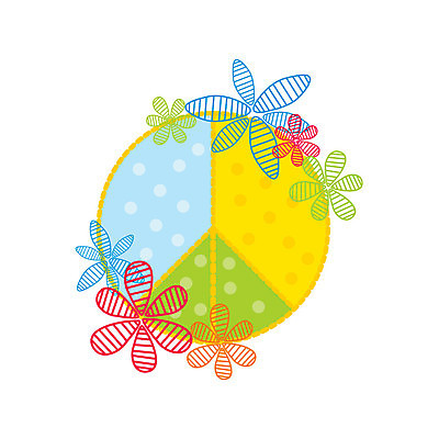 EPS 해외이미지 디자인 꽃 백그라운드 일러스트 추상 사람없음 초록색 파란색 노란색 원형 피스마크 스타일 해외일러스트 도형 식물 기호 컬러 무늬 평화 파일형식 벡터 이미지허브