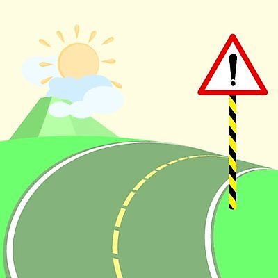 EPS 해외이미지 도로 여행 곡선 일러스트 자연 하늘 산 숙이기 경고 경사 운전 위험 언덕 사인 회전 도로표지판 조심 경고문 해외일러스트 길 선 포즈 컨셉 교통시설 모션 표지판 생태계 파일형식 벡터 이미지허브