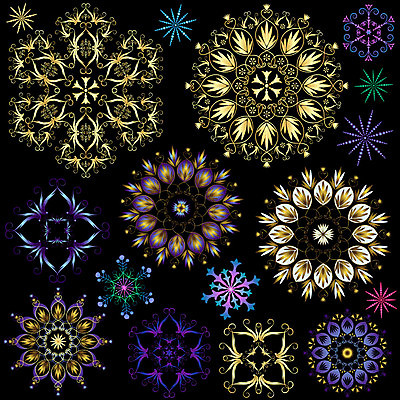 EPS 해외이미지 디자인 꽃 백그라운드 잎 일러스트 추상 사람없음 세트 컬러풀 화려 대칭 만다라 해외일러스트 식물 컬러 컨셉 무늬 파일형식 벡터 이미지허브