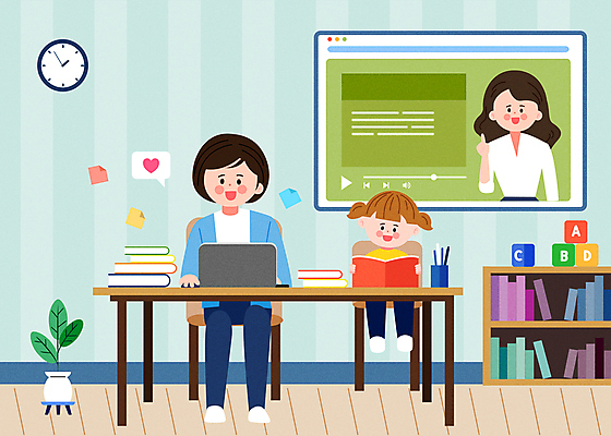 전신 여자 화분 어린이 시계 말풍선 의자 일러스트 모녀 책장 함께함 앉기 손짓 소녀 상반신 성인 책 세명 노트북 강사 블록 육아 책상 온라인강의 여자만 부모교육 국내일러스트 AI파일 직업 교육 딸 가구 컨셉 가족 모션 엄마 사람 전자제품 강의 파일형식 벡터 언택트