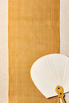 포토 JPG 스튜디오촬영 한국전통 백그라운드 전통소품 실내 사람없음 하이앵글 주황색 직물 천 모시 질감 전통부채 원단샘플 베이지색배경 국내포토 전통 뷰포인트 컬러 한국 내부 부채 오브젝트 베이지색 파일형식