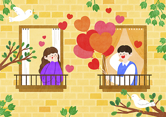 PSD 커플 여자 남자 행복 프로포즈 잎 두마리 일러스트 창문 사랑 들기 상반신 성인 두명 노란색 기쁨 나뭇가지 하트 네잎클로버 애정표현 전달 비둘기 하트풍선 입가림 성인만 국내일러스트 모양 나무 식물 감정 컬러 2 관계 모션 조류 사람 가림 표현 클로버 풍선 파일형식