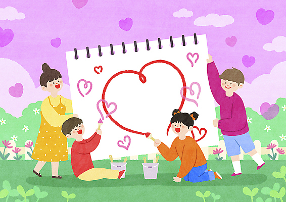 전신 PSD 구름 공원 여자 남자 행복 어린이 일러스트 사랑 앉기 소녀 소년 여러명 울타리 새싹 페인트 기쁨 하트 잡기 붓 그리기 무릎꿇기 양동이 스케치북 어린이만 국내일러스트 자연요소 모양 식물 공공시설 감정 다수 모션 학용품 사람 담장 파일형식